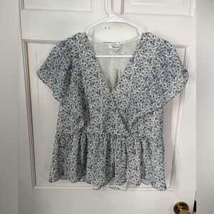 NWT Madewell Georgette Ruffle-Sleeve Peplum Top Americana Floral, Size Small S